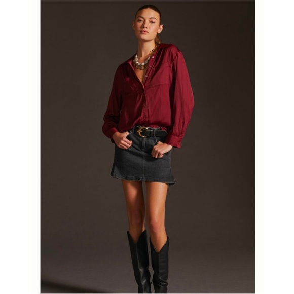 Anthropologie Elegant Burgundy /Wine and Women's Button Down Blouse Size Large - Picture 3 of 3